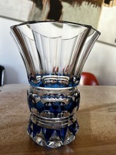 - LARGE CRYSTAL VASE VAL ST LAMBERT BI COLOR Blue signed at La Pointe