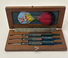 Vintage Accudart Dart Set – 3 Steel Tip Darts, Wood Case, 1970s Flights