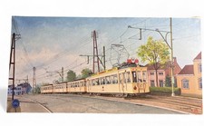 HENRI DETHIER   1939-2009 ARTISTE BELGE .HUILE SUR TOILE  -TRAIN DANS UNE GARE.