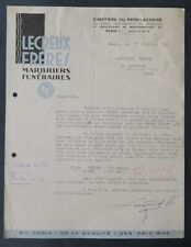 Invoice PARIS 1937 LECREUX MARBLE CEMETERY PERE LACHAISE illustrated header 54