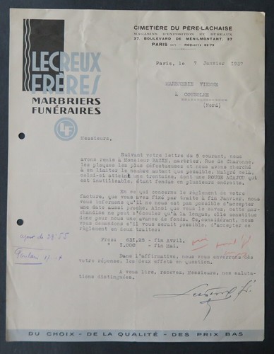 Facture paris 1937 - facture,
