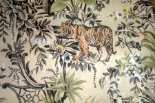 NWT Envogue 2 pc Window Curtains Asian Toile Jungle Tigers Birds ea 37" x 96" lg