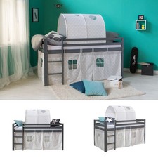 Cadre de lit superposé mezzanine 90x200 bois gris barrière de lit Homestyle4u