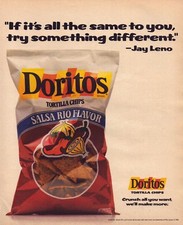 1989 Doritos Tortilla Chips Print Ad Salsa Rio Flavor Jay Leno