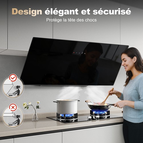 Hotte inclinée 90cm noir - hotte,