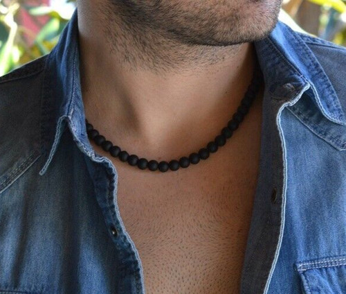 Collier homme perles agate - perles,