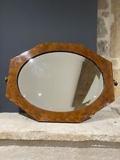 Antique Wall Mirror Octagonal Wood Frame and Oval Glass Beveled Decoration