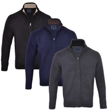 Mens Premium Chenille Full Zip Cardigan Collared Jumper Knitted Top S-XXL 