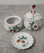 Yves Rocher Vintage Fruit Earthenware Strawberry Pattern Jam Service
