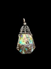 Pendentif argent massif et nacre vintage style art déco élégant et chic