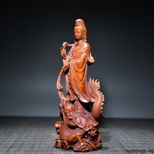 Exquisite Dragon Shaped Guanyin Statue Fantasy Mythical Magic Boxwood Sculpture