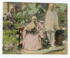 Vintage Hand Tinted Photo Print, Zen Buddhism Monk Tea Gaiwan Garden