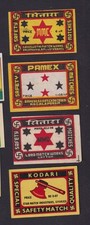 4 Antique Match Tag India BN186403 Axe Swastika