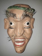 masque ancien en bois de théâtre polychrome no1