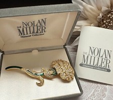 Vintage Nolan Miller Pave Boutonniere Carnation Pin Brooch Rhinestone Accents