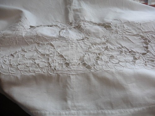 Ancienne nappe coton blanc - ancienne,