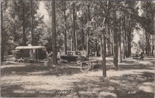 Tourist Park Fremont Lake Michigan Camp Caravan Trailer Old Cars RPPC Postcard