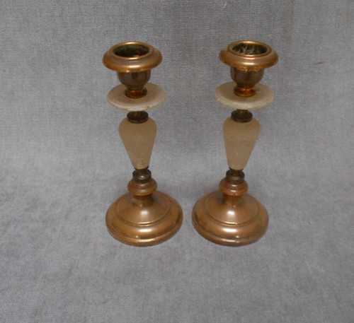 Paire bougeoirs anciens en - ,
