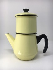 Cafetière Emaillée Ancienne Jaune Pastel Années 50 Vintage 