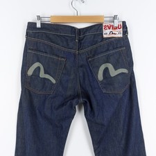 Evisu Men's W34 L29.5 Navy Denim Straight Leg 100% Cotton Made in Italy Jeans