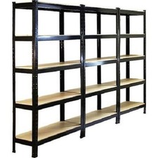 3 X sans Boulons Étagère 5 Volet Rangements Résistant Maison Magasin Garage Noir