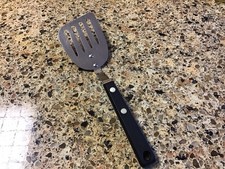 Vintage Ekco Forge Short Spatula 9" Stainless Slotted Flipper Turner Black USA