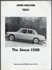Simca 1500 GL Saloon Road Test 1965-66 UK Market Foldout Sales Brochure