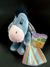 U. DOUDOU PELUCHE ANE BOURRIQUET DISNEY NICOTOY MOUCHOIR CARRE RAYE 18cm  NEUF