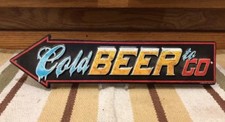 Cold Beer To Go Metal Arrow Sign Vintage Style Tap Brew Ale Keg Bottle Can