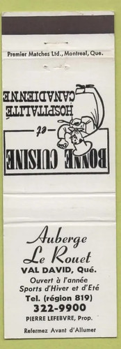 Matchbook cover auberge le - matchbook,