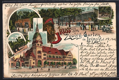 Lithographie leipzig jardin - lithographie,