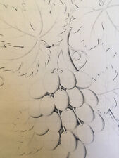 Très beau Dessin à la main encre feuille acanthe fruit raisin vigne  XIXe plante