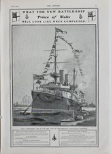 1902 PRINT NEW BATTLESHIP HMS VENGEANCE HIGH FREEBOARD STEEL WALLED
