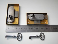 45x 85mm lot of 2 furniture lock NF46 (Left) wardrobe, buffet, brass, vintage