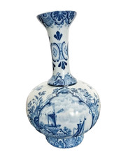 Vase gourde bleu et blanc de
