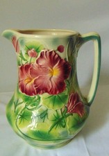 PICHET A EAU FAIENCE BARBOTINE ST CLEMENT N° 7529 CAPUCINES PEINT MAIN