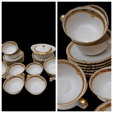 BERNARDAUD & Co LIMOGES, Porcelaine, 12 Tasses & Soucoupes, Sucrier,  Café, Thé