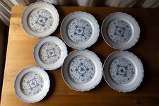 Lot of 7 Antique Boch White Earthenware Plates Saxony Blue Decor