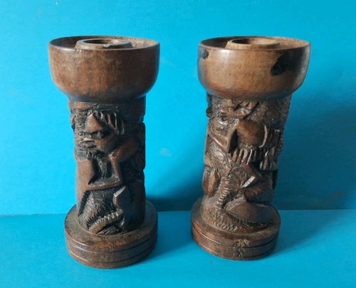 Ancienne paire bougeoir bois - ancienne,