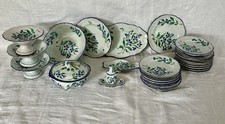 ST CLEMENT POLYCHROME FAIENCE DOLL DINETTE DECOR "BLUES" 25 PIECES