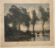Jean-Baptiste-Camille Corot Le Soir Ville d'Avray Print SIGNED w Sketch E.Jacobi