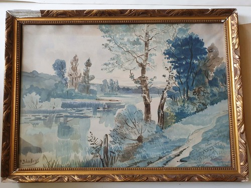 Tableau ancien vue etang - tableau,
