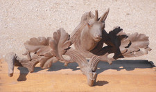 -ANCIEN PORTE MANTEAU MURAL BOIS FORET NOIRE TETE CHEVREUIL A RESTAURER   D
