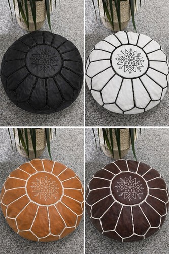 Moroccan leather ottoman pouf - moroccan,
