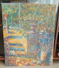 David Mezino "In The Garden" Oil On Wood Board 1992 48.5/40cm