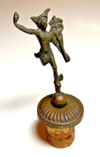 Antique Art Deco Wine Bottle Stopper- Bronze Hermes w Caduceus ITALY 1920's