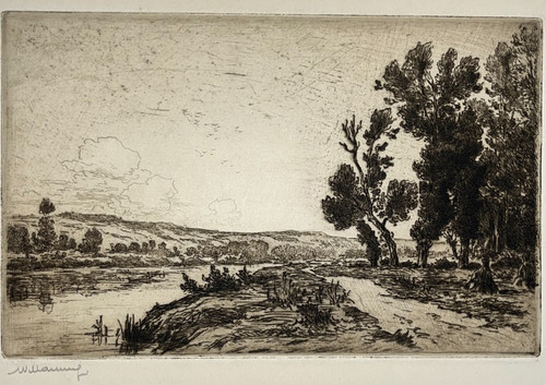 Paysage barque eau forte - paysage,
