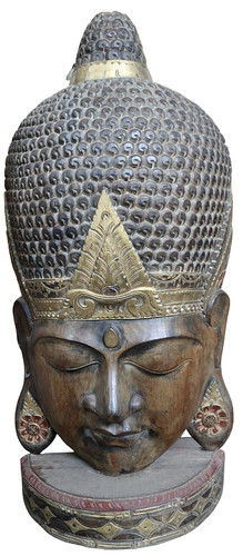 Tête bouddha bois - tête,