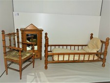 LIT + ARMOIRE + CHAISE BAMBOU NAPOLEON III XIXe CHAMBRE GRANDE POUPEE PORCELAINE