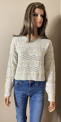 Pull crème mailles laine - pull, en